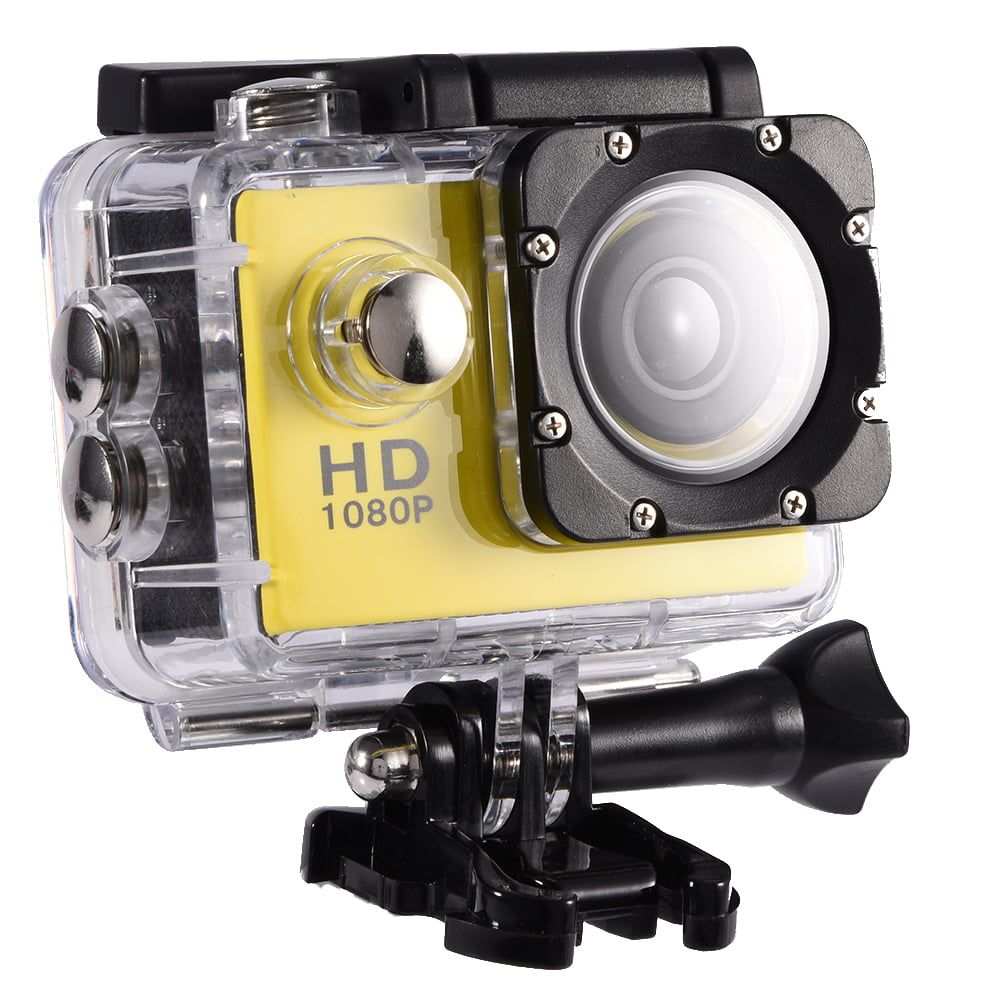 Sports Camera 1080P 12MP  Full HD 2.0 Inch Sports Camera 30m/98ft Underwater Waterproof Camera with Installation Accessory Kit Color Yellow