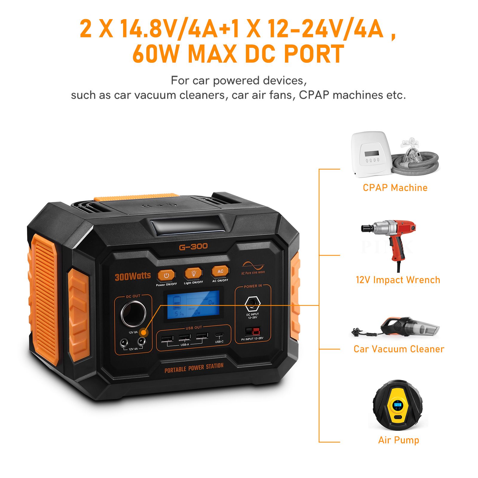 Power Station Solar Portable Generator Camping Wireless Rated 300W