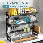 Dish Drying Rack 2 Tier Over Sink Plate Drainer Kitchen Storage Organizer Shelf Cutlery Utensil Chopping Board Holder 