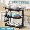 Dish Drying Rack 3 Tier Plate Drainer Cutlery Utensil Holder Kitchen Shelf Organizer Storage For Cup Chopping Board With Drainboard