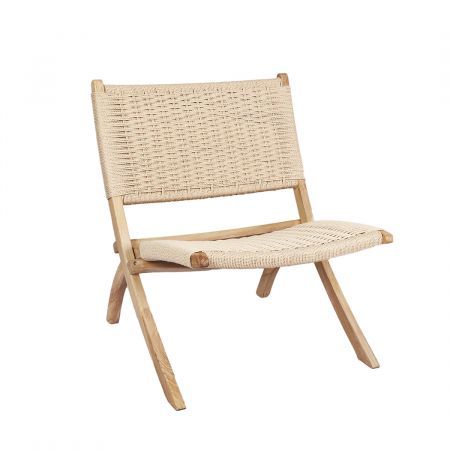 Levede Foldable Single Deck Chair Solid Ash Wood Kraft Rope Paper Woven Seat