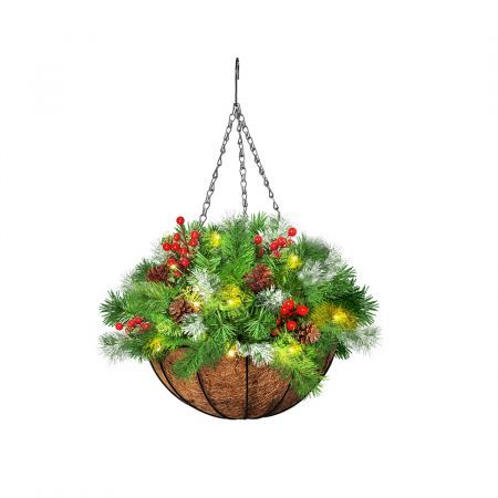 Santaco Christmas Hanging Basket Ornaments LED Lights Home Garden Porch Decor