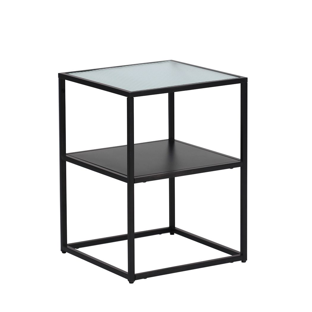 Levede 2-Tier Side Table Open Design Steel Home Shelf Safety Glass End Table