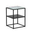 Levede 2-Tier Side Table Open Design Steel Home Shelf Safety Glass End Table