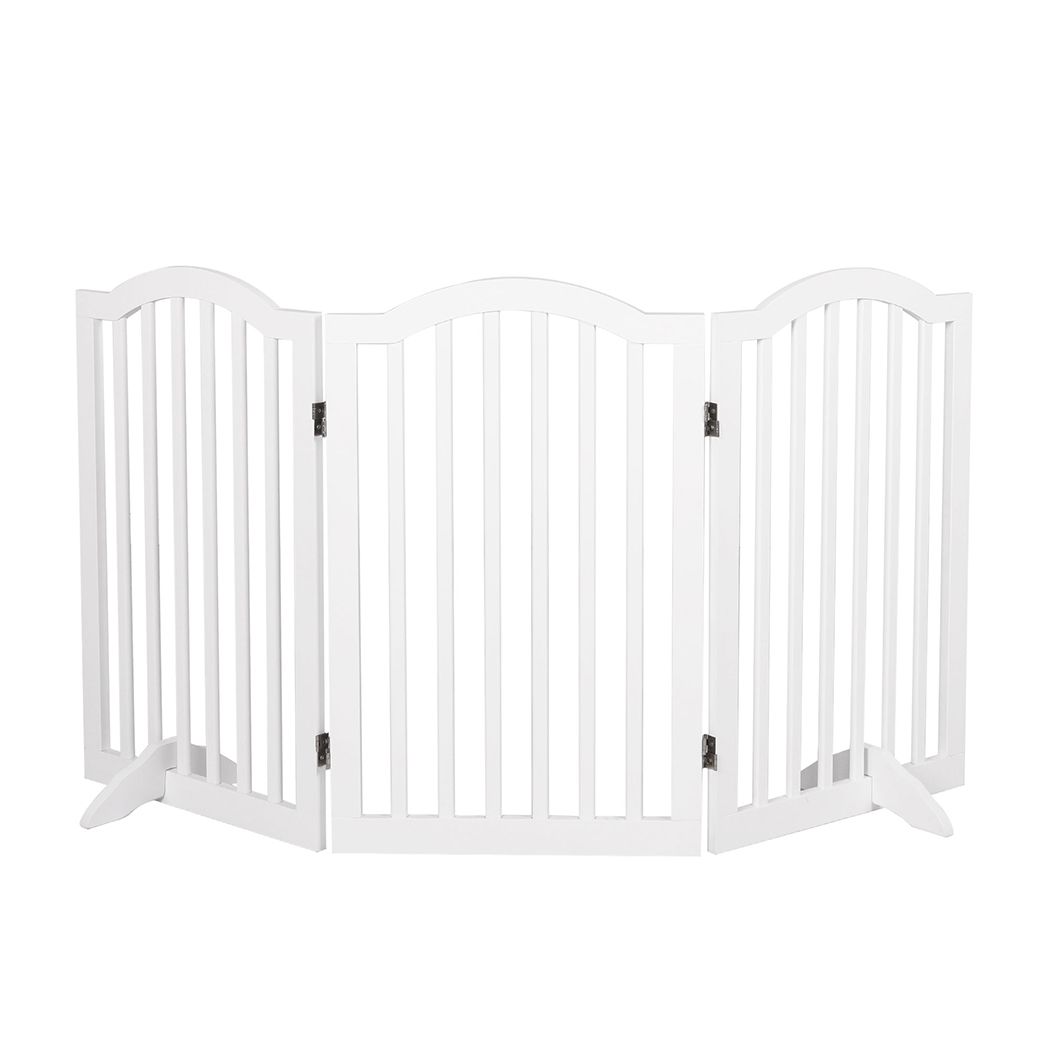 PaWz Wooden Pet Gate Dog Fence Safety Stair Barrier Security Door 3 Panels White