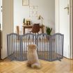 PaWz Wooden Pet Gate Dog Fence Safety Stair Barrier Security Door 4 Panels Grey