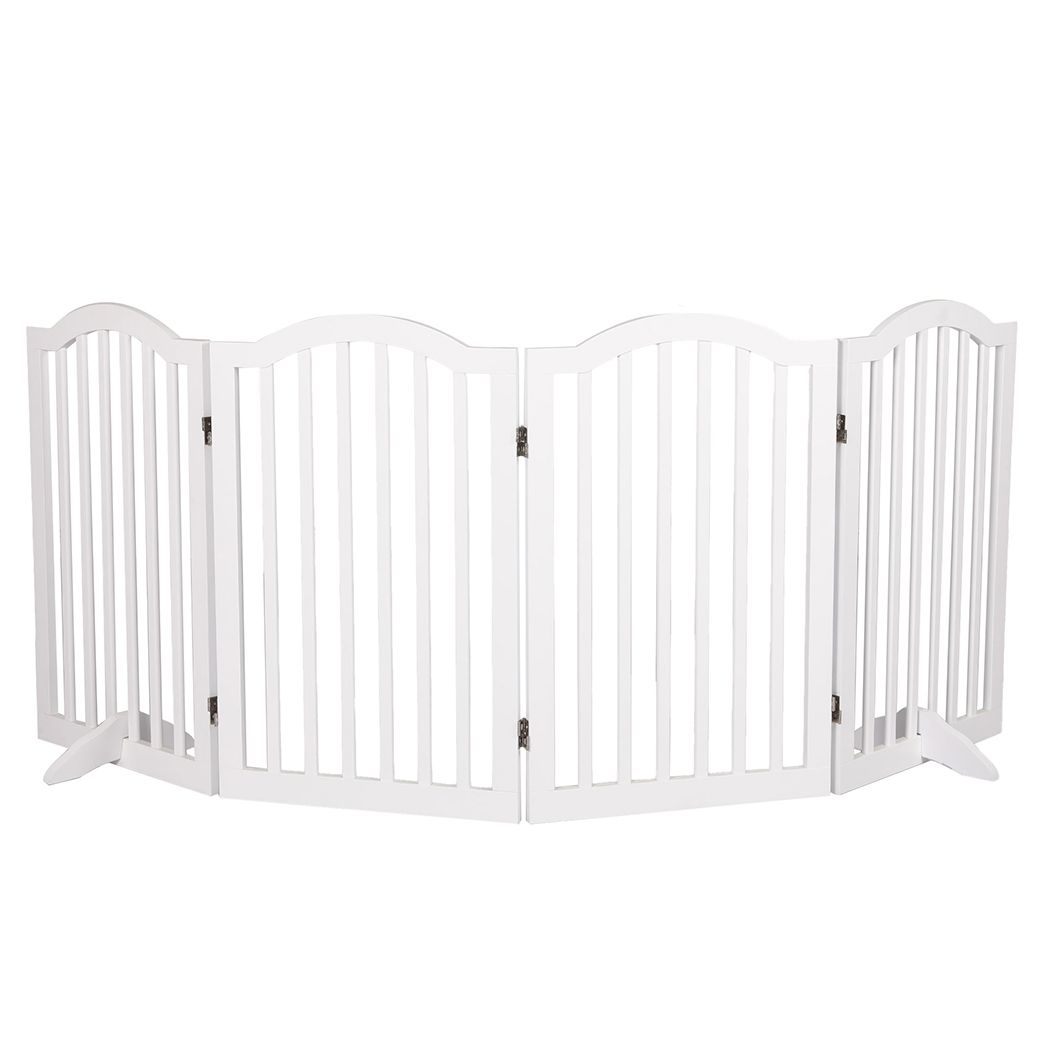 PaWz Wooden Pet Gate Dog Fence Safety Stair Barrier Security Door 4 Panels White