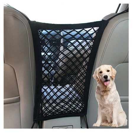 Dog Car Net Barrier with Auto Safety Mesh Organizer Baby Stretchable Storage Bag Universal for Cars, SUVs Car Driving Safely with Children & Pets