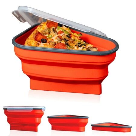 Pizza Pack - Reusable Pizza Storage Container with 5 Microwavable Serving Trays - Adjustable Pizza Slice Container to Organize & Save Space - BPA Free, Microwave, & Dishwasher Safe