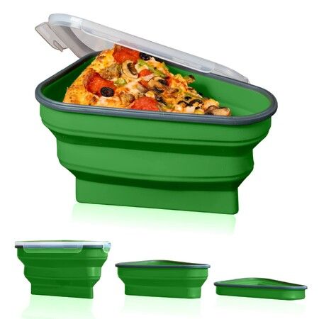 Pizza Pack - Reusable Pizza Storage Container with 5 Microwavable Serving Trays Adjustable Pizza Slice Container to Organize & Save Space(Green)