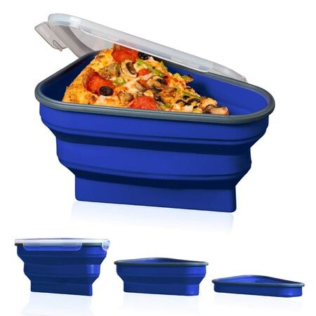 Pizza Pack - Reusable Pizza Storage Container with 5 Microwavable Serving Trays Adjustable Pizza Slice Container to Organize & Save Space(Blue)