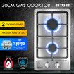Gas Cooktop 2 Burner Stove Hob Cooker Top Knobs 30cm NG LPG Stainless Steel Surface Silver Maxkon