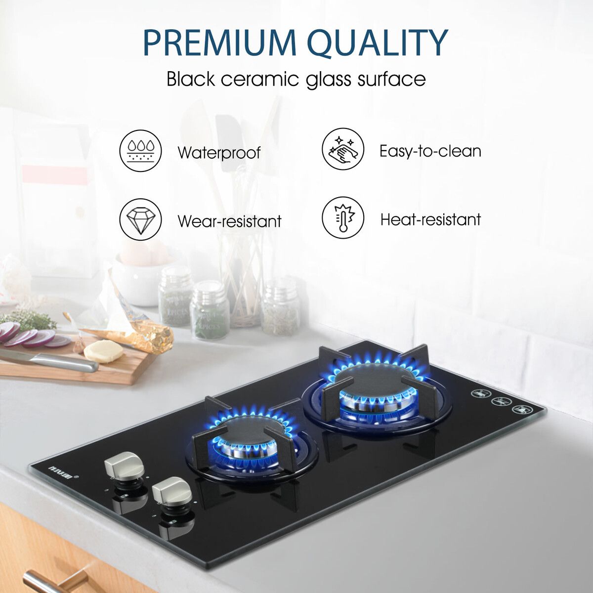 2 Burner Gas Cooktop Cooker Hob Stove Top Knobs 30cm NG LPG Ceramic ...