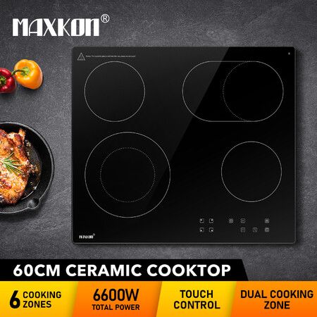 Induction Cooktop Stove Electric Cooktop Hob Cooker Ceramic Glass Top 4 Burners 6 Zones 60cm Touch Control Built In Maxkon