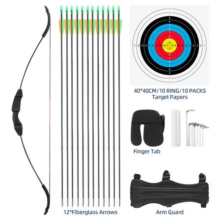 40lbs Recurve Bow Arrow Set Sports Archery Outdoor Hunting Equipment Target Shooting 40lbs Left Right Handed Black