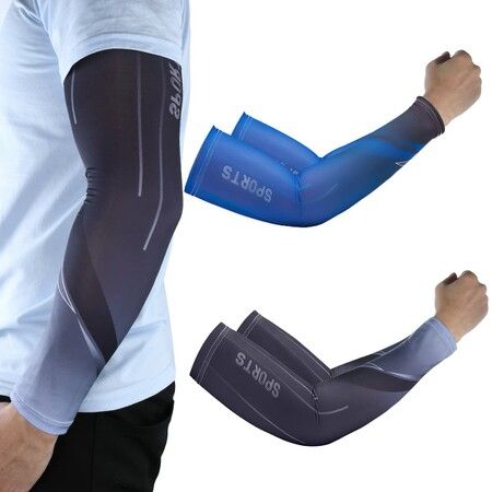Ice Silk UV Protection Cooling Arm Sleeves for Women Men, UPF 50+ Sports Compression Cooling Sleeve for Outdoor Sports, Driving -2Pairs Black & White+Blue & Black