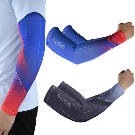 Ice Silk UV Protection Cooling Arm Sleeves for Women Men, UPF 50+ Sports Compression Cooling Sleeve for Outdoor Sports, Driving -2Pairs Black & White+Blue & Red