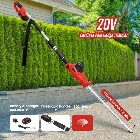 Pole Hedge Trimmer Cordless Electric Extendable Long Reach Rechargeable Garden Tool Telescopic Handle 20V