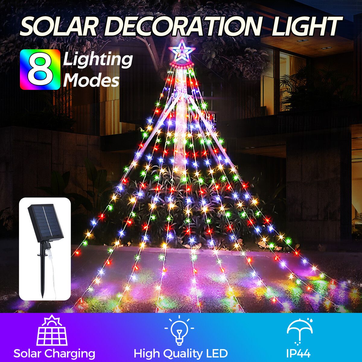 Solar LED String Light Fairy Waterfall Christmas Tree Decoration ...