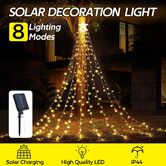 Solar LED String Light Waterfall Fairy Christmas Tree Hanging Decoration Ornament Star Topper Strip Indoor Outdoor 350 LED 9 Strands 8 Lighting Modes 