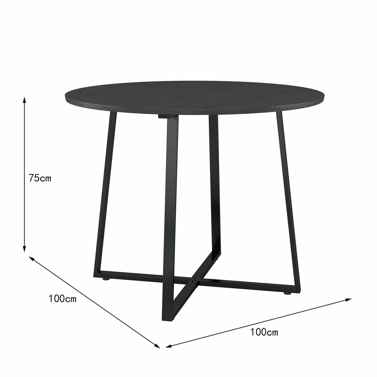 Round Dining Room Table Kitchen Black Furniture Small Modern Rustic Midcentury Industrial for 4