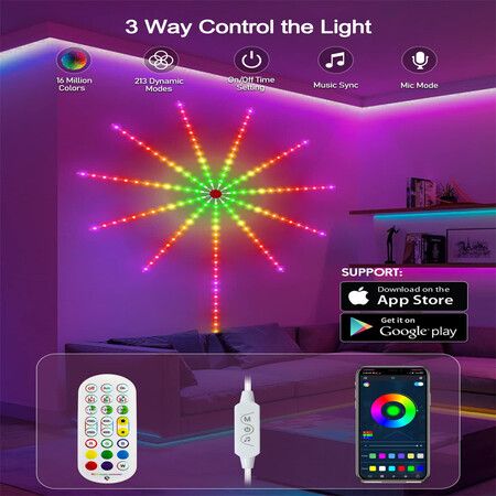 30LED/m Dream Color Firework Lights with Remote Control Bluetooth APP High Music 12strips USB powered