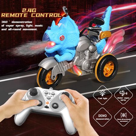 Remote Control Walking Motorbike Dinosaur with Water Mist Spray COL.Blue