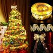 50LED 5M Fairy String Lights Battery Christmas Ribbon Bows Xmas Tree Decor