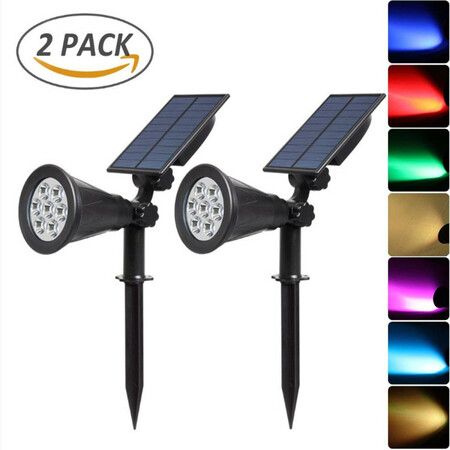2 Pack Solar Lights Outdoor Garden Landscape Spotlights Waterproof Auto/Adjustable 2-in-1 RGB Bright and Dark Sensing Changing & Fixed Color for Yard Pathway