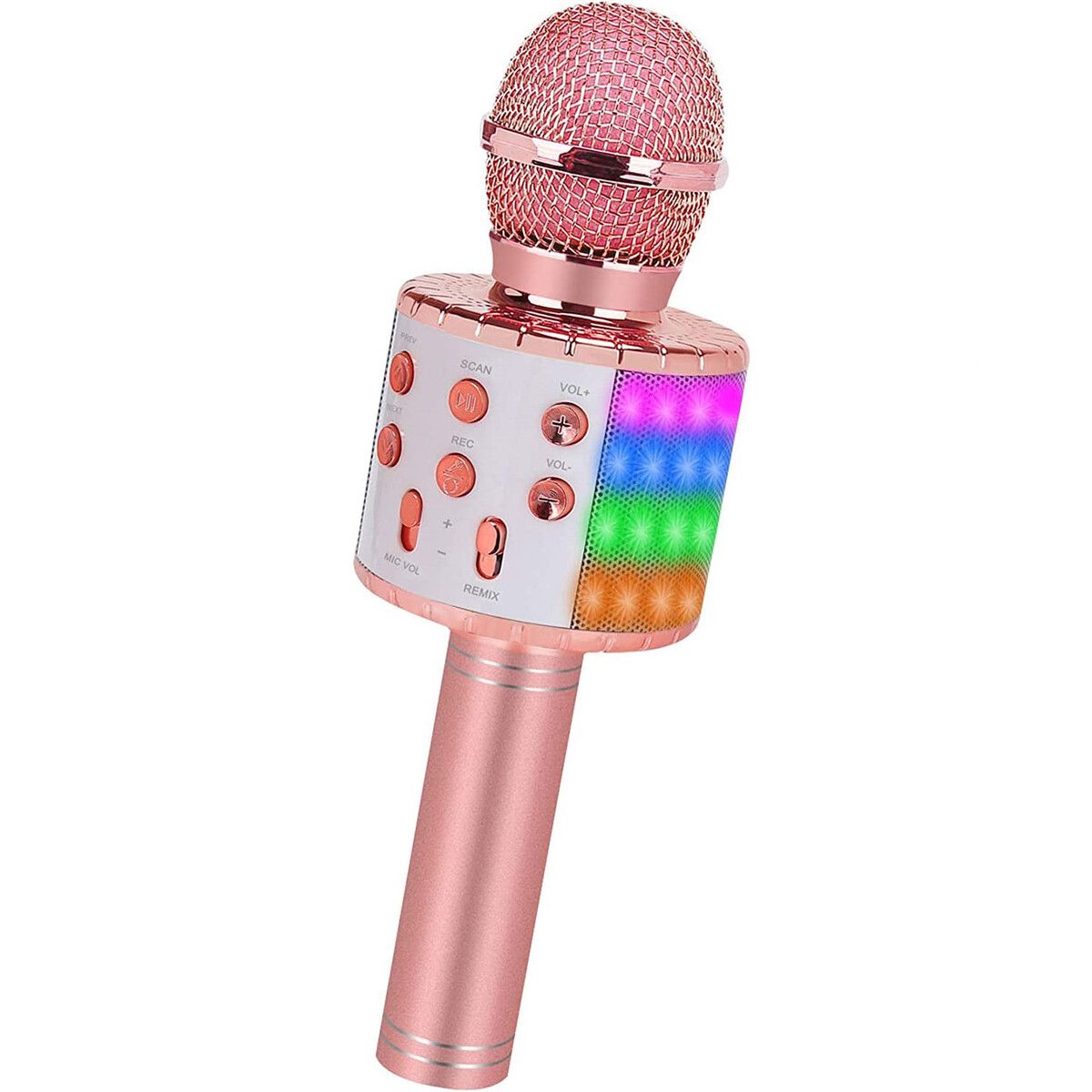 Bluetooth Karaoke Microphone for Kids Adults,Portable Wireless Singing Karaoke Mic Machine with Led Light,Birthday Gifts Toys,Rose Gold