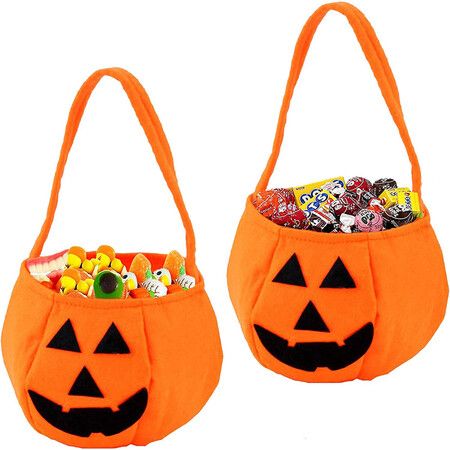 2 Non-Woven Pumpkin Gift Bags for Trick or Treats, Pumpkin Holder for Halloween Party Favors