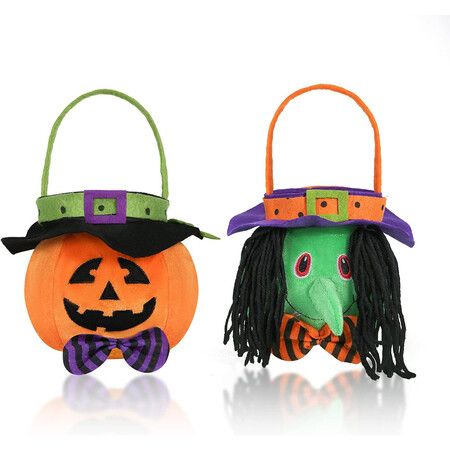 Halloween Tote Bags, Pumpkin Bucket or Treat Bags for Kids to Hold Candy, Cookies, Snacks and Party Favors