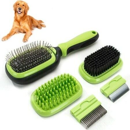 Pet Grooming Brush 5 in 1 Pet Massage Kit, Dematting Comb for Dog and Cat