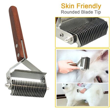 Dog Knotting Comb with Wooden Handle Dual-purpose Stainless Steel Comb Pet Fading Comb Pet Cleaning