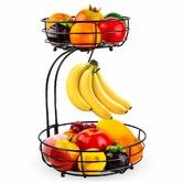 2-Tier Countertop Fruit Vegetables Basket Bowl Storage With Banana Hanger, Black