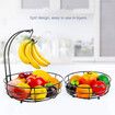 2-Tier Countertop Fruit Vegetables Basket Bowl Storage With Banana Hanger, Black