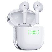 Bluetooth Headphones 5.3 Wireless Earbuds 50Hrs Playback with Wireless Charging Case & Dual Power Display Waterproof Immersive Stereo Sound with Mic for iOS Android White