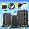 Carry On Luggage Travel Suitcase Set 3 PCS PP Hard Rolling Lightweight Aluminium Trolley Spinner Wheels Double Zipper TSA Lock Black