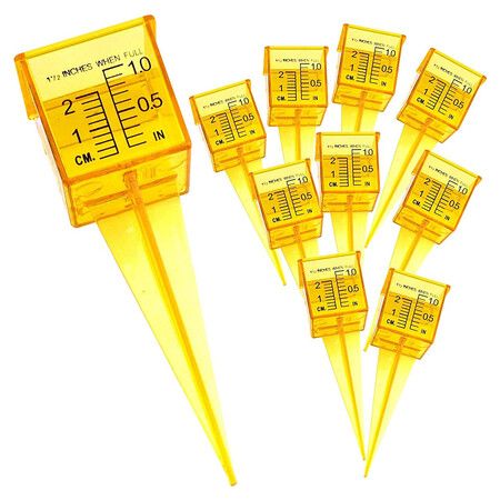 Ten Pack 1.5 inch Rain Gauge, Sprinkler Gauge, Bright Yellow Outdoor Water Measuring Tool 10 Piece