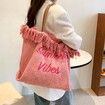 45*33*12cm Canvas Tassle Tote Shoulder Top Handle Satchel Bags  pink