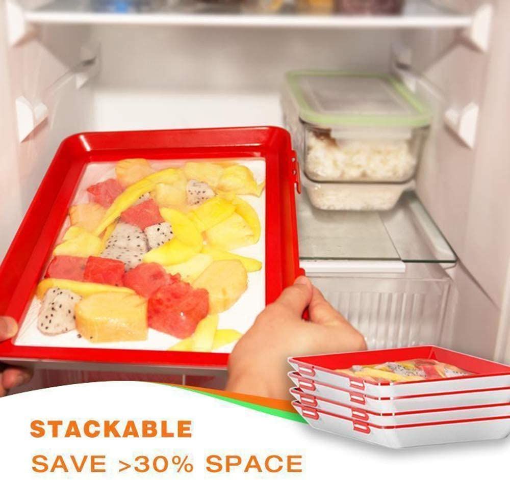 Food Plastic Preservation Tray for Vegetable Fruit Meat Kitchen, Office (2 Pack)