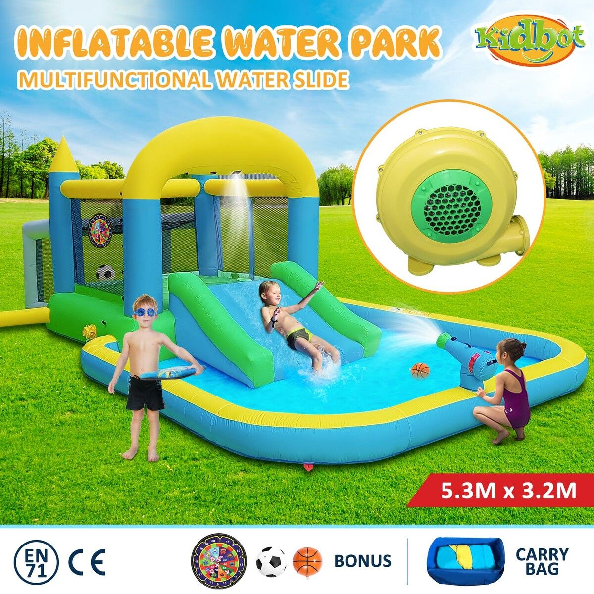 Inflatable Water Park World Jumping Castle Trampoline Toy Bouncer Slide Pool Splash Game Blow Up Outdoor Play 