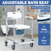 Commode Shower Chair Toilet Wheelchair 3 in 1 Bath Stool Bathroom Bedside Seat Seating Furniture Folding with Arms 