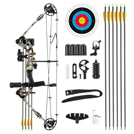 Compound Bow Arrow Archery Equipment Set Sports Hunting Target Shooting 20-55lbs Right Handed for Beginner Master Camo