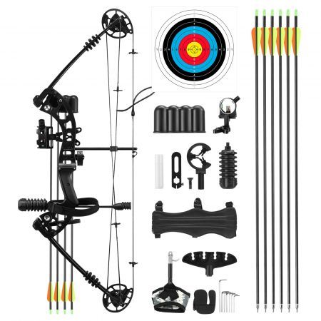 Compound Bow Arrow Set Archery Hunting Sports Equipment Target Shooting 20-55lbs Right Handed for Beginner Master Black