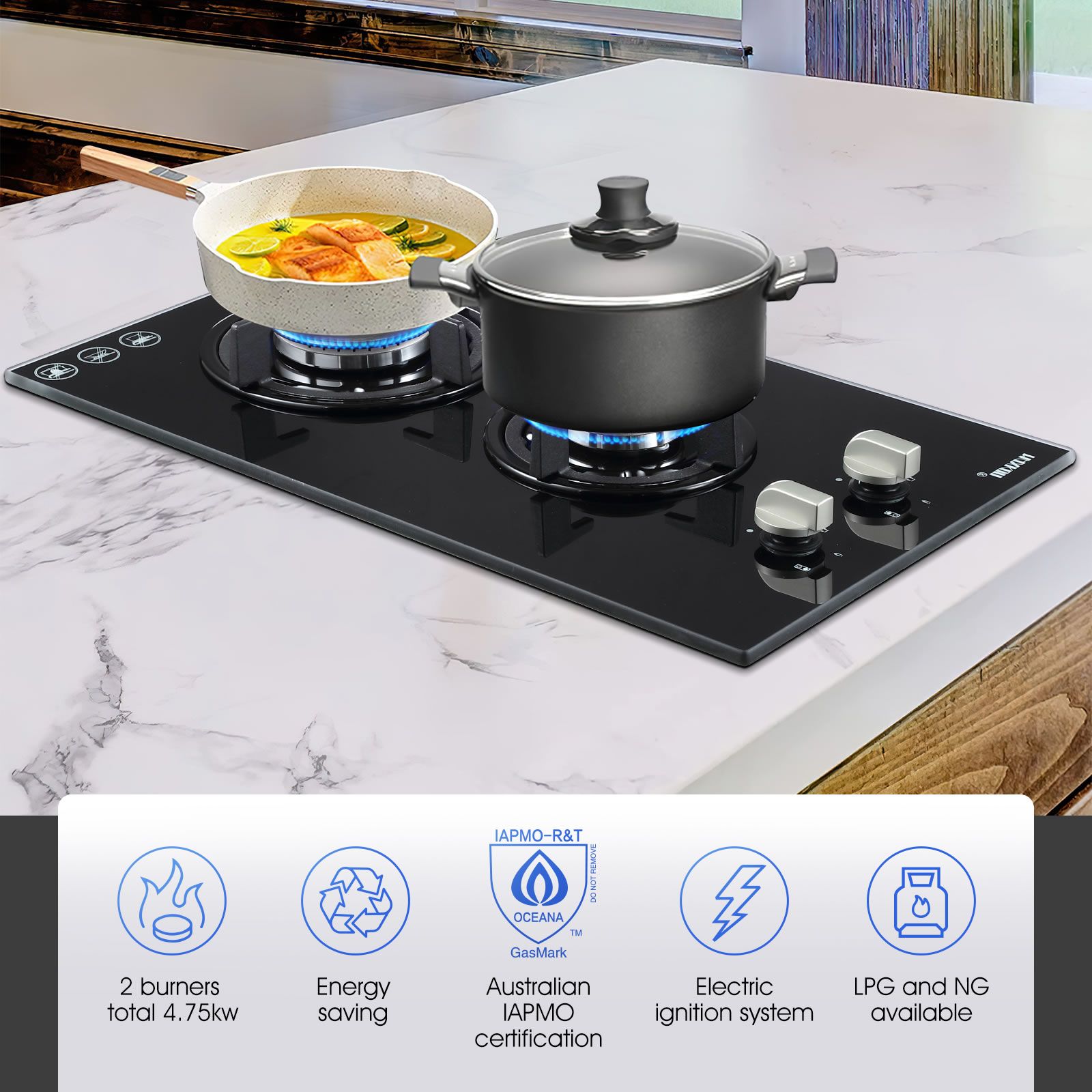 2 Burner Gas Cooktop Cooker Hob Stove Top Knobs 30cm NG LPG Ceramic ...