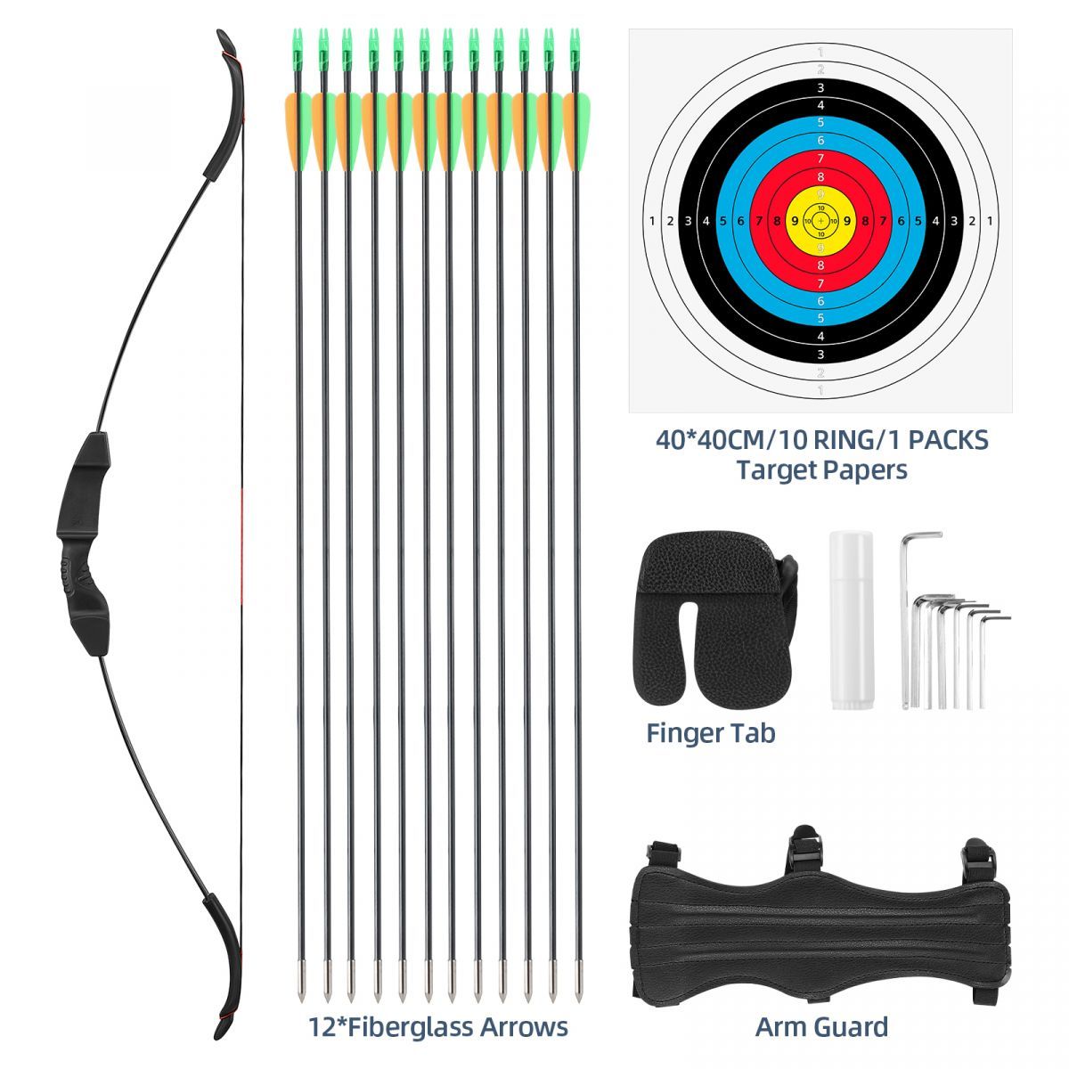 40lbs Recurve Bow Arrow Set Sports Archery Outdoor Hunting Equipment Target Shooting 40lbs Left Right Handed Black