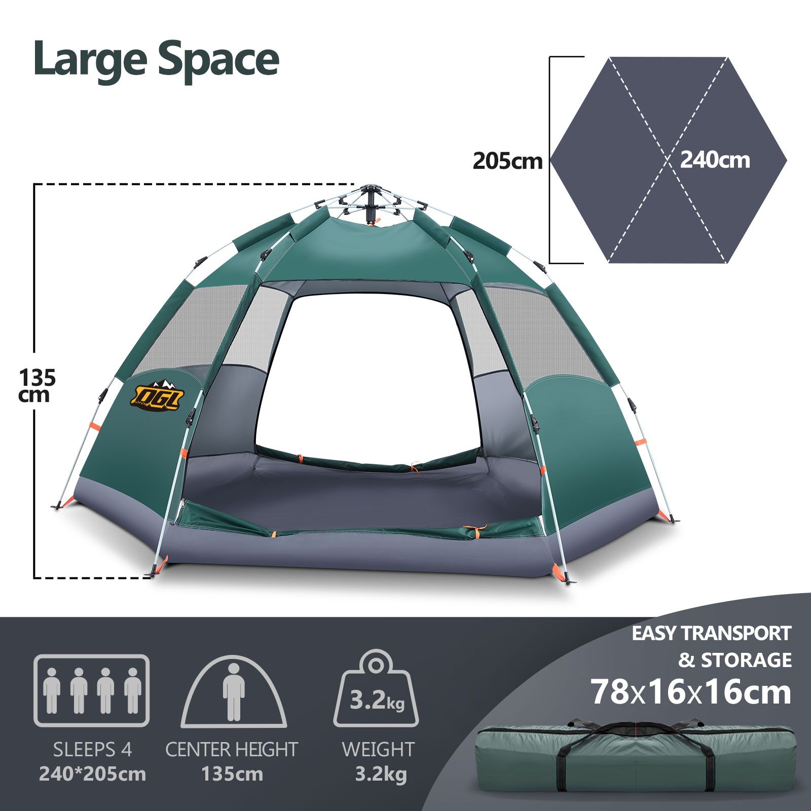  Hewolf Waterproof Instant Camping Tent - 2-3 Person