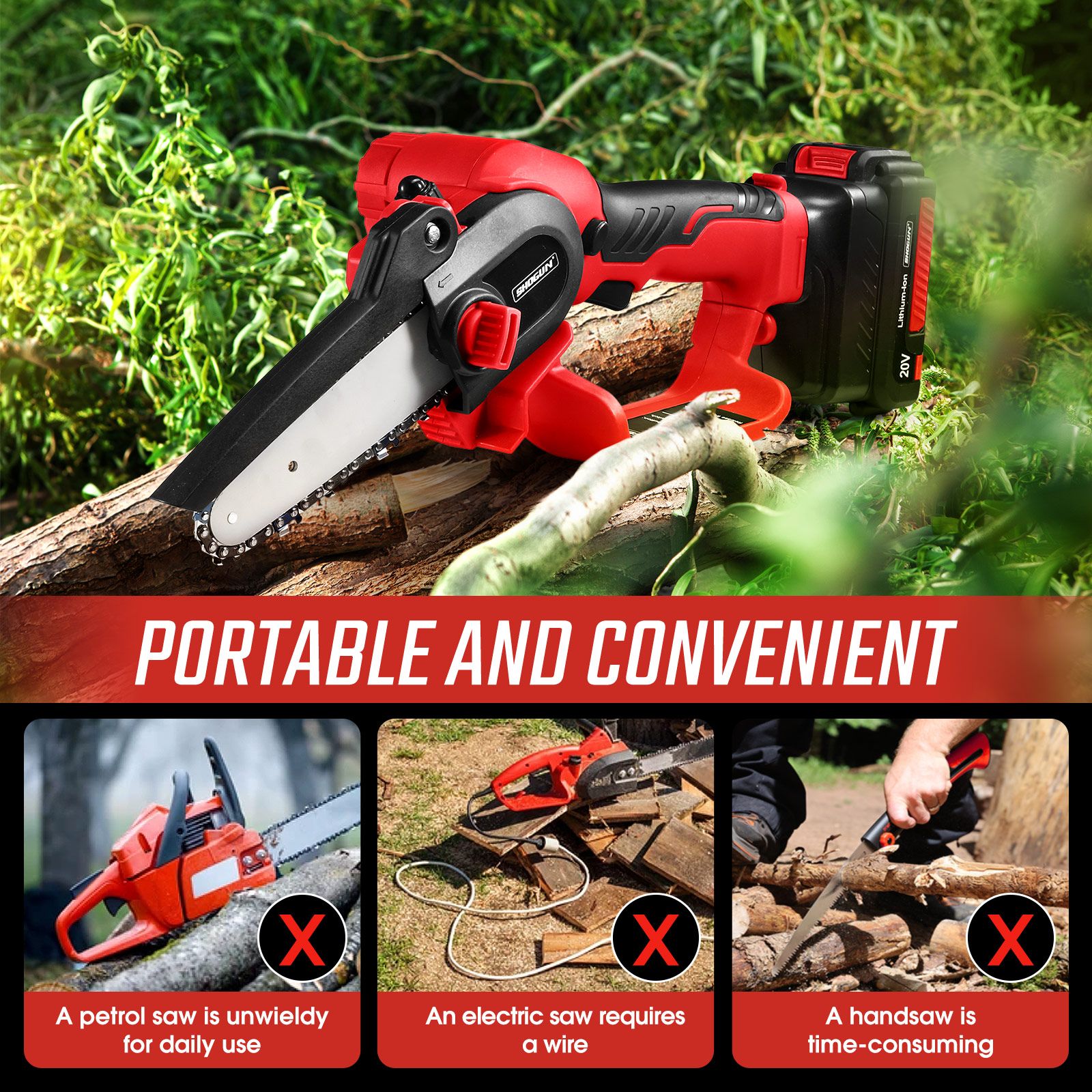 Wood Cutter Chainsaw Mini Pole Cordless Battery Electric Chain Saw