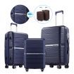 Luggage Set 3 PCS Carry On Suitcase PP Travel Lightweight Rolling Hard TSA Lock Spinner Wheels Aluminium Trolley Double Zipper Royal Blue